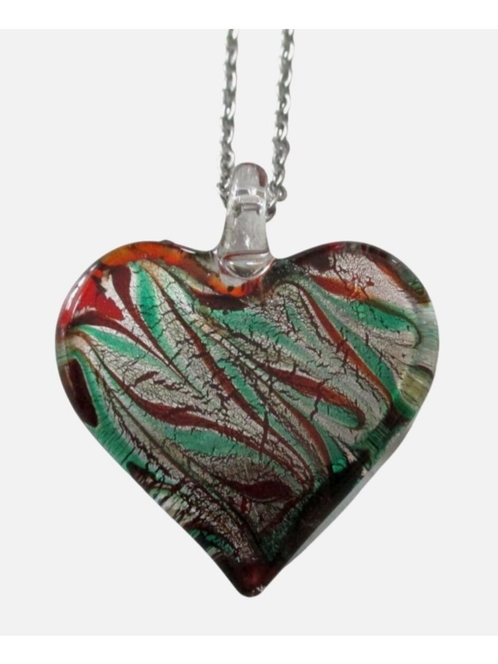 New Art Glass Heart Pendant Necklace on 20" Stainless Chain